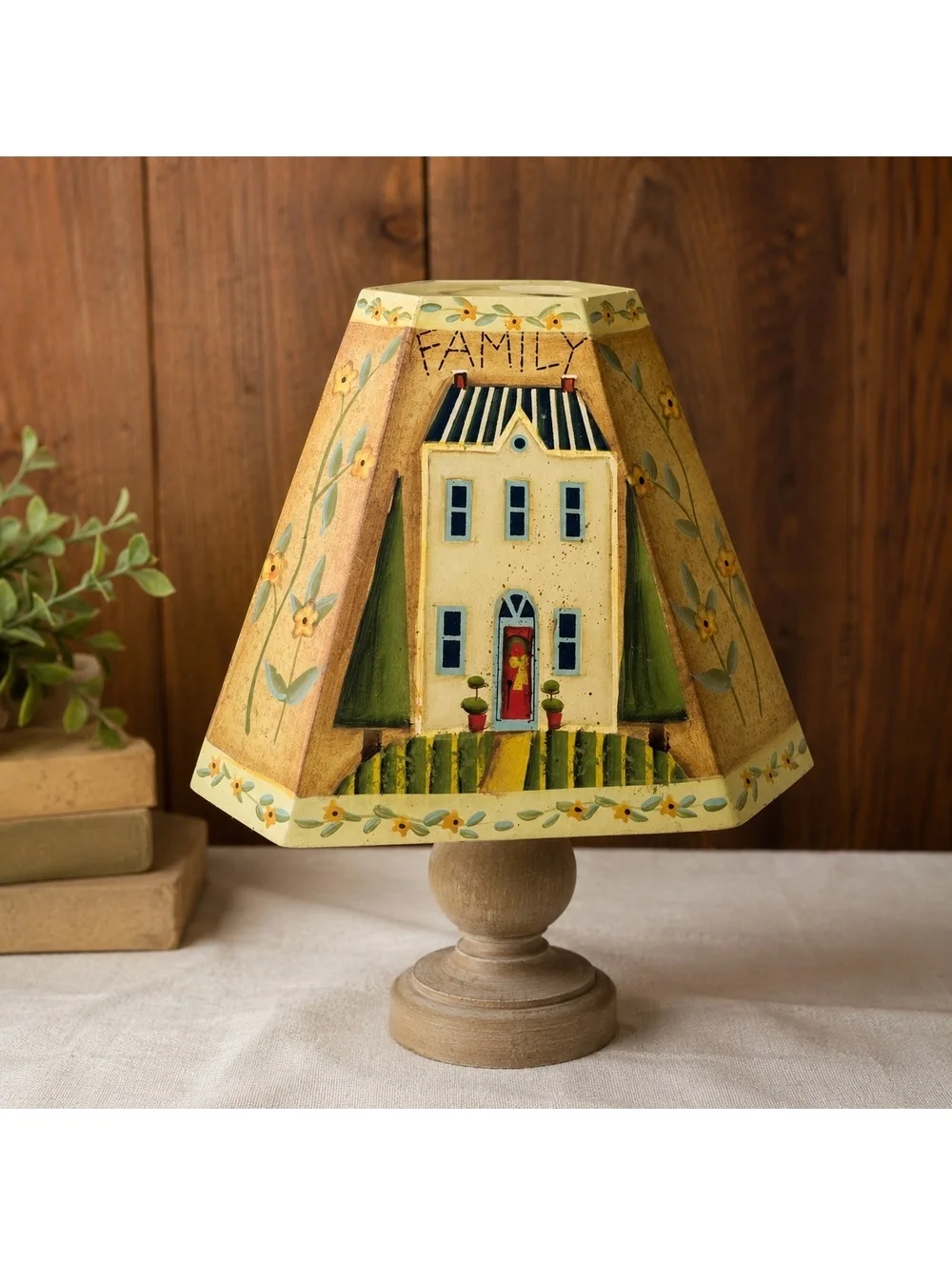 Vintage Susan Winget Wooden Lamp Shade Folk Art Family House Country Decor